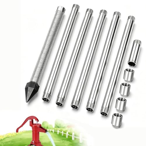 YANDDEA Well Drive Point Kit,Heavy Duty Shallow Well Drilling Tool,1-1/4 Inch Stainless Steel Sand Point Well with Reinforced Cast Iron Tip & 60 Gauze Screen,for Garden Irrigation,Farm