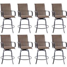 Patio Swivel Bar Stools Set of 8，All-Weather Outdoor High Bistro Stools with Textilene Fabric for Outside, Beach, Lawn, Poolside and Garden (Black/Chestnut)