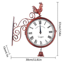 ERTTGWGF Large Art Clock Double Sided Wrought Iron Metal Quiet Easy Read Two Faces Retro Station Clock Antique Hanging Clocks for Garden Home Decor Indoor Outdoor Wall Decor Clock