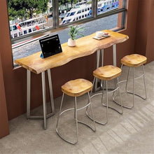 HYgloF Long Wooden Bar Table with Metal Frame Counter Height for Kitchen Dining Living Room Bar Table with Storage(140x45x105cm)