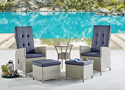 Alaterre Furniture Haven All-Weather Wicker Outdoor Recliners Set with Ottomans and Accent Table