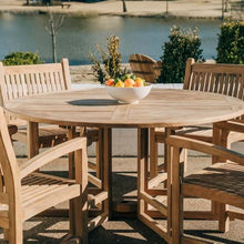 TITAN GREAT OUTDOORS Ash & Ember Luna Grade A Teak 59" Round Dining Table, Drop Leaf Design, Indoor Outdoor Patio or Porch Dining, Weather Resistant Solid Wood with Umbrella Hole