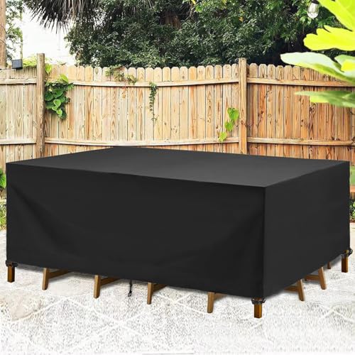 UKIXOM Garden Furniture Cover, 400 x 400 x 200 cm/LxWxH Rectangular Garden Furniture Covers, 600D Oxford Fabric, Outdoor Furniture Cover, for Patio Table, Chair, Rattan Sofa