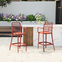 Costaelm Patio Stools & Bar Chairs Set of 2, Tall Patio Chair with Armrests and Footrest, Weather Resistance Bistro Island Chairs Counter Height Bar Stool for Yard, Garden, Balcony, Red