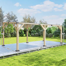 10' x 20' Wooden Gazebo, Hardtop Lean to Pergola with Galvanized Steel Sloped Roof, Heavy Duty Wood Carport Grill Gazebo for Patio, Backyard, Garden, Light Walnut
