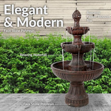 Sunnydaze 43” Flower Blossom 3-Tier Outdoor Water Fountain, Electric, Earth