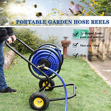 Hose Reel Cart Water Hose Cart with Wheels Heavy Duty Outdoor Hose Cart, Garden Hose Reel with Rollers, Hand-Push Water Pipe Storage Holder, Lawn Tools (Color : Black-DN15, Size : Hose Cart+60m Pipe
