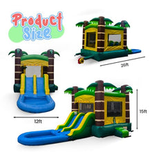 Tropical Combo Inflatable Water Slide and Bounce House with Dual Lanes, Basketball Hoop, and Splash Pool | 26ft x 12ft x 15ft | Commercial Grade Backyard Water Park | Blower and Storage Bag Included