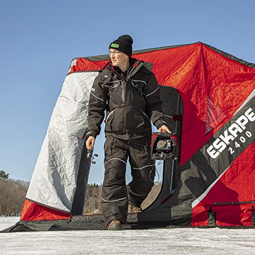 Eskimo Eskape 2400 Insulated 2-Person Ice Fishing Shelter with Sled and Bench Seat Red/Black