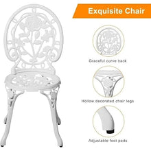 DUYHBAWRS Bistro Table and Chairs Set of 2 Outdoor 3 Piece Outdoor Patio Set Rose Pattern Cast Aluminum Patio Bistro Set