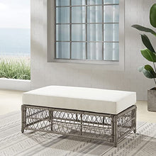 Crosley Furniture Thatcher Wicker Coffee Table and Ottoman Foot Rest for Porch, Deck, Backyard, Driftwood with Creme Cushions