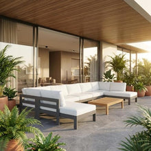 Outdoor Escape White Fabric Outdoor Patio Modular Sectional, Contemporary Style, Weather-Resistant Fabric, Durable Frame, Comfortableback Height
