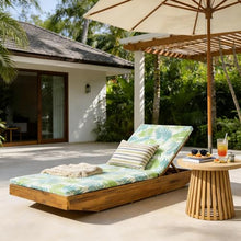AODSHA Acacia Wood Chaise Lounge Chair, Recliner Lounger with Water Repellent Cushion, Outside Chaise with Sturdy Frame for Poolside Patio Garden Outdoor Patio Lounge Chair,Green Leaf