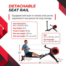 Stamina X AMRAP Rower Machine with Smart Workout App - Foldable Rowing Machine, Black, Red
