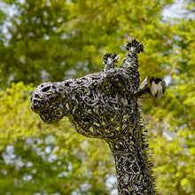 Zaer Ltd. 9 Ft Tall Mommy and 7 Ft Tall Baby Giraffe Iron Garden Statues Metallic Black and Silver