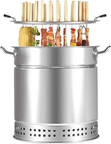 Acivirdde Large Capacity Portable Charcoal Grill & Smokeless Vertical BBQ Smoker - Stainless Steel Barrel Grill with Rotating Roasting (Small)