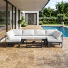Outdoor Escape White Fabric Outdoor Patio Modular Sectional, Weather-Resistant Material, Contemporary Design, Comfortable Back, Seat Heights