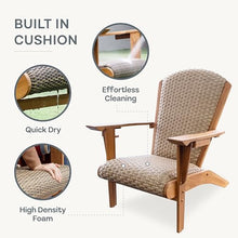 Cambridge Casual Teak Camden Outdoor Adirondack Chair with Padded Woven Seat, Free Patio Cover, Beige All-Weather Wicker & Solid Teak Wood Frame, Quick-Dry Foam Adirondack Chair for Patio