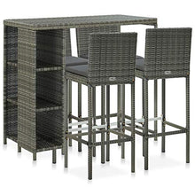Molumvel 5 Piece Patio Bar Set with Cushions, Outdoor Poly Rattan Bar Table and 4 Stools, Garden Furniture Set, Gray