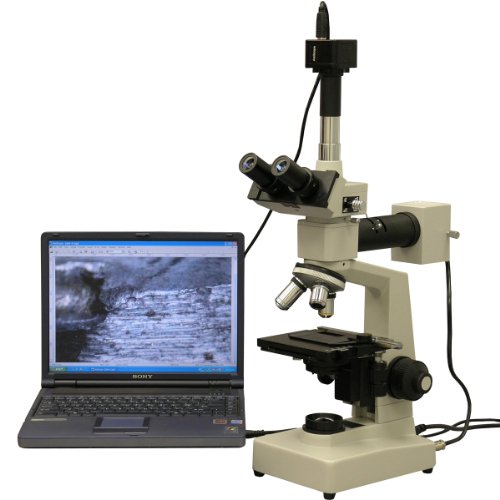 AmScope 40X-1000X Two Light Metallurgical Microscope with 1.3MP Digital Camera Blue