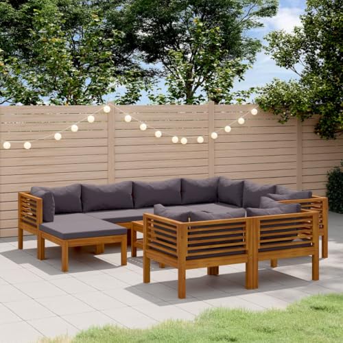 GPUTYGHN 10 Piece Patio Lounge Set with Cushion, Solid Acacia Wood Modular Seating Set with Coffee Table, Removable Thick Padded Cushions for Outdoor Garden