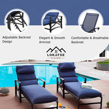 LOKATSE HOME Patio Chaise Lounge Chairs Set of 4 Adjustable with Cushion and Pillow Blue