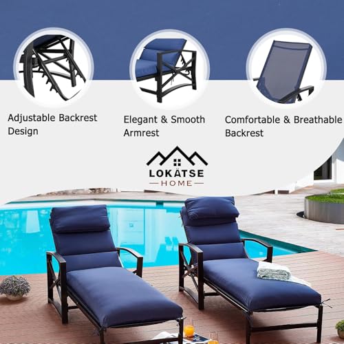 LOKATSE HOME Patio Chaise Lounge Chairs Set of 6 Adjustable with Cushions Blue