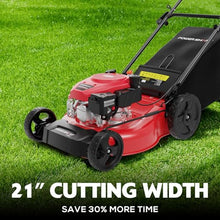 PowerSmart 21-Inch 144cc Push Gas Lawn Mower & 16-Inch 25.4cc String Trimmer/Edger with 10-Inch Brush Cutter for Grass Cutting