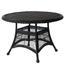 Pemberly Row 44" Round Wicker Patio Dining Table, Black Finish, All-Weather Resin Wicker, Durable Steel Frame, Outdoor Table for Deck, Patio, or Poolside