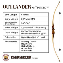 Deerseeker Outdoor 64" Traditional Longbow Set Bamboo 95lb Right Hand