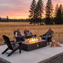 COSIEST 56 x 28 inch Outdoor Propane Fire Pit Coffee Table w Concrete Rectangle Base, Certified, 50,000 BTU, Free Lava Rocks and RainCover, Fits 20lb Tank Outside, Wind Guard, Tank Cover, Gray