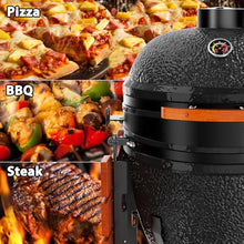 HAUSVITA 23.5‘’ Ceramic Grill, Portable Camping Grill with Cart and Side Shelves, Tabletop Barbecue Grill for Home Party and Outdoor Backyard Cooking, Black