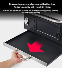 Built-in Charcoal BBQ Grill with Thermometer, 6-Level Adjustable Tray, Cast Iron Grates, Front Charcoal Door, 4-Layer Coated Steel, 74×42cm Cooking Area for Outdoor Patio Use