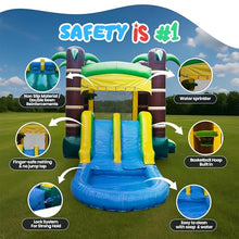 Tropical Combo Inflatable Water Slide and Bounce House with Dual Lanes, Basketball Hoop, and Splash Pool | 26ft x 12ft x 15ft | Commercial Grade Backyard Water Park | Blower and Storage Bag Included