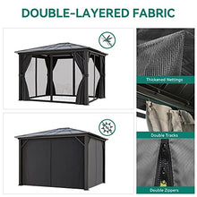 YITAHOME 10x12ft Hardtop Gazebo with Netting and Curtains Aluminum Frame Gray