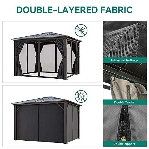 YITAHOME 10x12ft Hardtop Gazebo with Netting and Curtains Aluminum Frame Gray