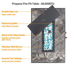 SENJOYS 32'' Fire Pit Table with Natural Gas Conversion Kit, Marble Textured Ceramic Tabletop, 50,000 BTU Fire Table with Brown Wicker, Rectangle, Tank Required to Be Kept Outside.