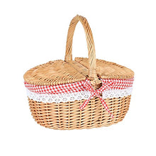 Storage Basket,Picnic,Handmade Wicker with Handle,Woven Hamper, Camping with Double Lids,Portable Shopping with Cloth Lining