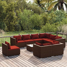 KPOUTRFG 10-Piece Modular Outdoor Seating Set, Brown Garden Lounge Set with Weather-Resistant PE Rattan Furniture for Patio, Balcony, or Garden