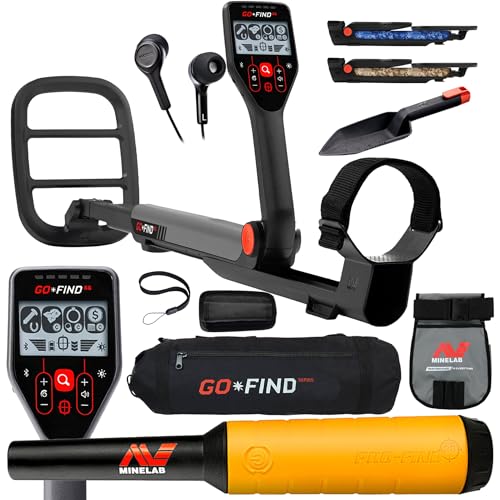 Minelab GO-FIND 66 Metal Detector with PRO FIND 20, Black, Collapsible, Lightweight, Large Waterproof Coil, Smartphone Pro App, Accessories Included
