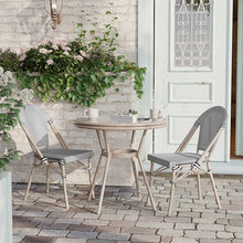 Flash Furniture Marseille Indoor/Outdoor Bistro Set - Tempered Glass Table & 2 Chairs - Black & White Textilene/Light Natural Frame