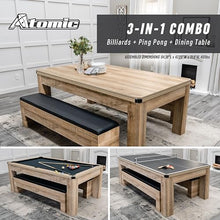 Atomic Hampton 3-in-1 Combo Table - Billiards, Ping Pong, Dining - Premium Black Felt, XL Bench - Tan