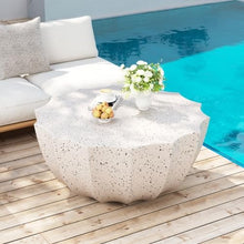 35" Indoor Round Coffee Table, Waterproof Coffee Table Modern MgO Cement Design End Tables for Living Room, Patio Outdoor Coffee Tables for Garden, Backyard, Balcony, White