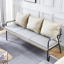 RFBXZPTADNU Modern Metal Frame Loveseat Bench, Two-Tone Waterproof Leather 2 Seater Sofa with Detachable Cushions, Easy Assemble Compact Couch for Balcony House(B,125x65x74cm)