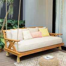 Cambridge Casual Sierra Teak Wood 6 FT Porch Swing Bed, Upgraded Patio Porch Swing Daybed with Thick Cushion Support, 750 LB Weight Capacity, Teak Swing Bed for Garden, Backyard, Porch