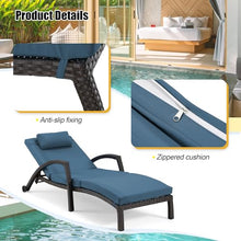 HOMREST Chaise Lounge Chairs Set of 6, PE Rattan Wicker Patio Lounge Chair with Adjustable 5 Position, Arm and Wheels for Poolside Backyard Deck Porch, Dark Blue