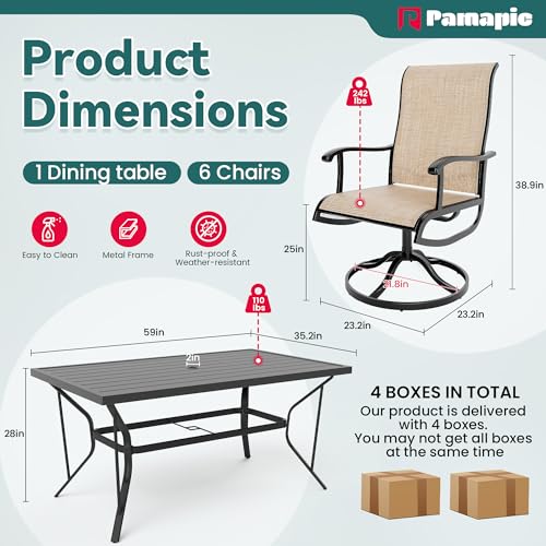 Pamapic 7-Piece Patio Dining Set with 6 Swivel Chairs Beige