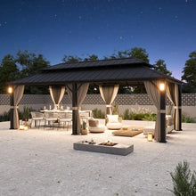 Big Leaf 12'x24' Hardtop Gazebo Permanent Metal Structure with 4 Solar LED Lights, Outdoor Gazebo with Double Galvanized Steel Roof, Mosquito Netting for Patio & Backyard, Black