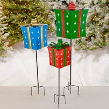 Christmas Metal Gift Box/Ornament Ball Stake in Assorted Style (Set of 3 Gift Boxes with Stars)