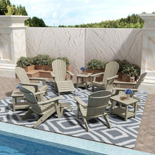 WestinTrends Tuscany 6 Person Folding Adirondack Seashell with Side Table and Folding Ottoman, Weathered Gray